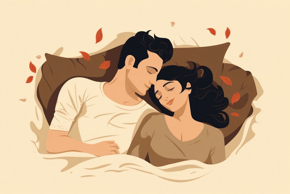 Female adult bed affectionate. AI generated Image by rawpixel.
