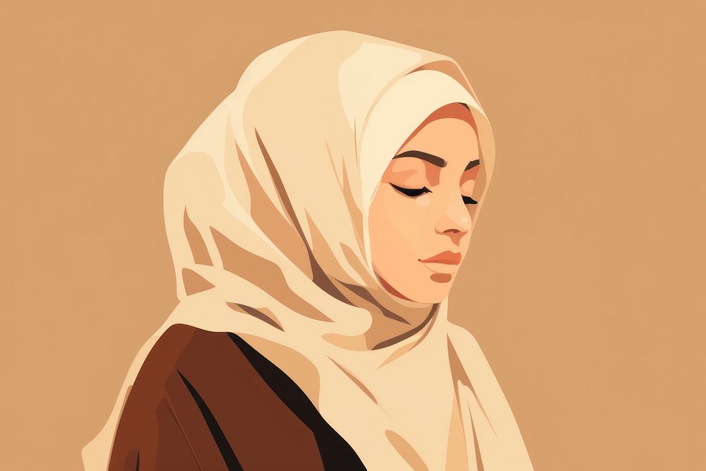 Woman wearing a hijab portrait sketch adult. 