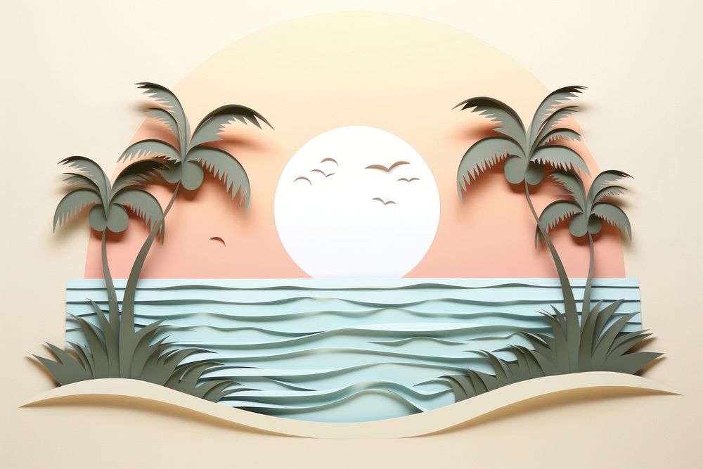 Beach landscape nature art representation. AI generated Image by rawpixel.