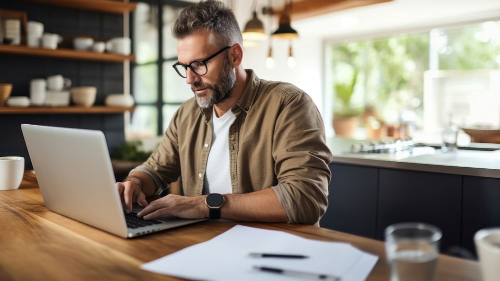 Laptop computer adult man. 