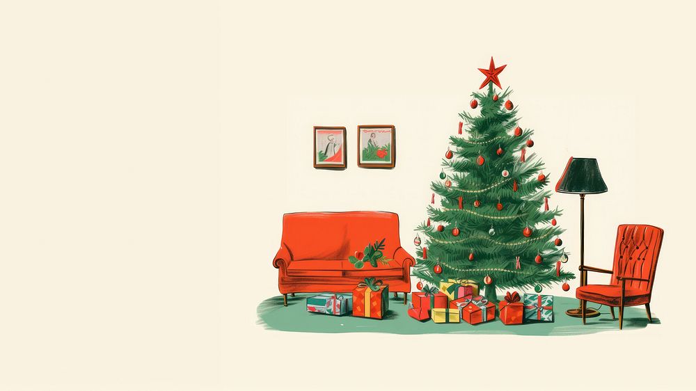 Christmas tree furniture cartoon. AI generated Image by rawpixel.