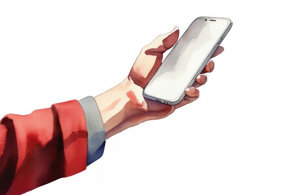 Hand holding phone white background portability electronics. AI generated Image by rawpixel.