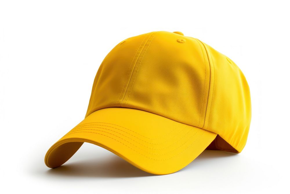 Yellow baseball cap white background headwear headgear. AI generated Image by rawpixel.