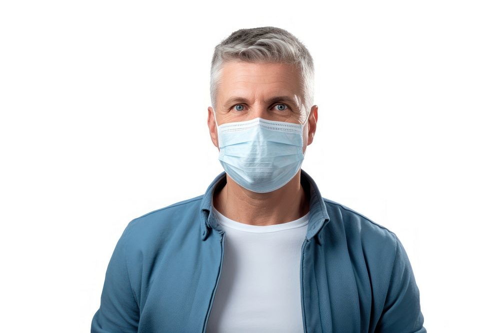 Medical mask adult man white background. AI generated Image by rawpixel.