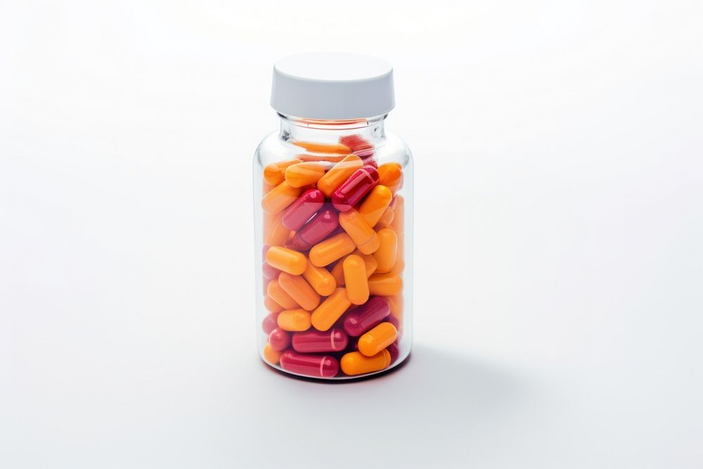 Pill bottle white background antioxidant. AI generated Image by rawpixel.