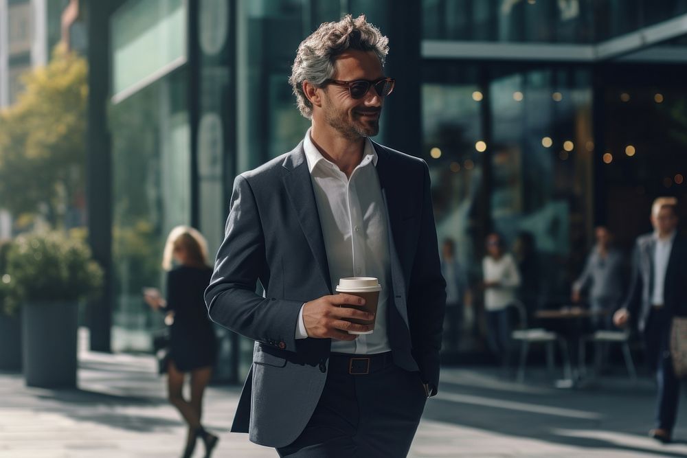 Cup walking blazer coffee. 