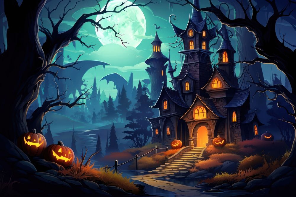 Halloween castle outdoors cartoon jack-o'-lantern. AI generated Image by rawpixel.