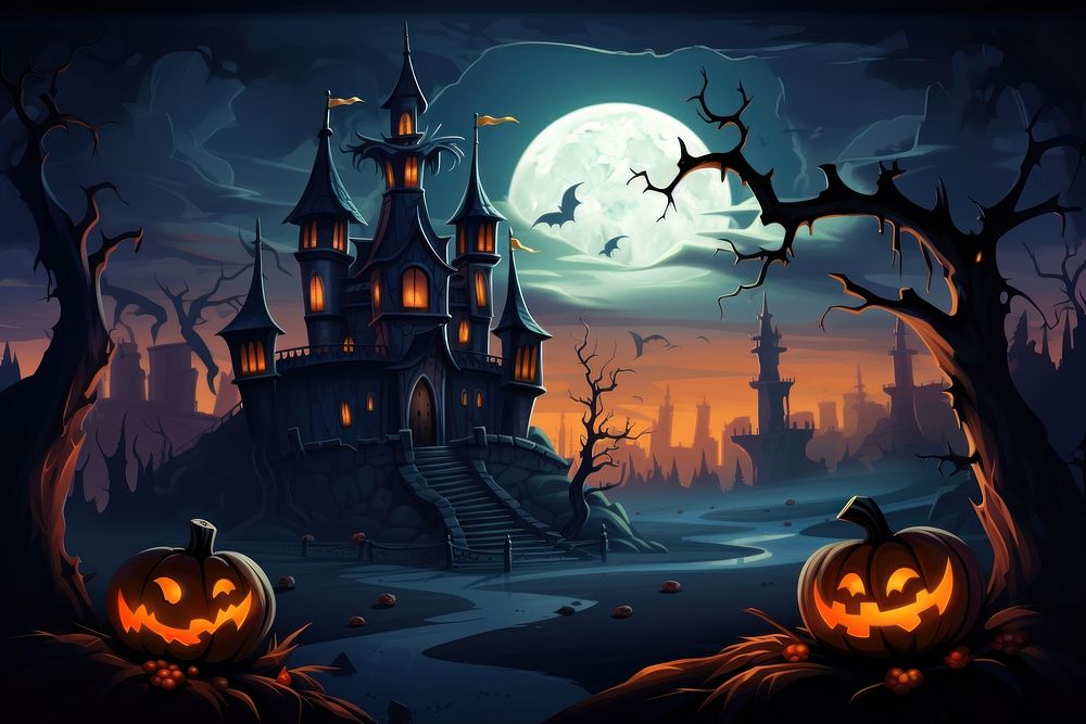 Halloween castle cartoon jack-o'-lantern jack-o-lantern. AI generated Image by rawpixel.