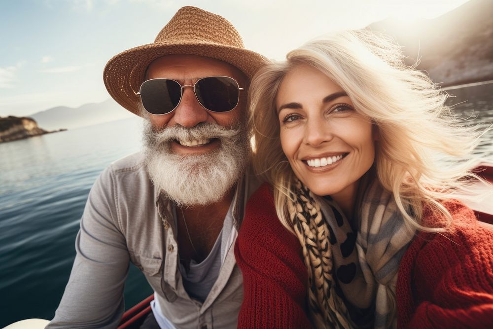 Couple senior taking selfie sunglasses portrait adult. AI generated Image by rawpixel.