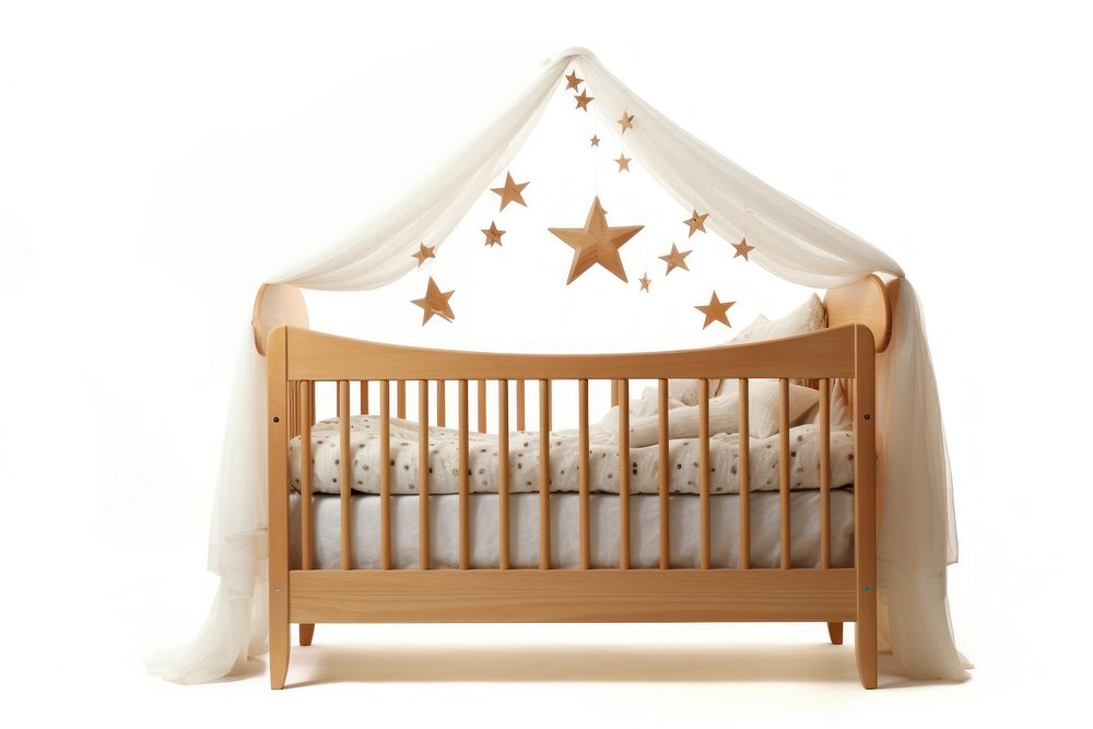 Crib furniture bed white background.