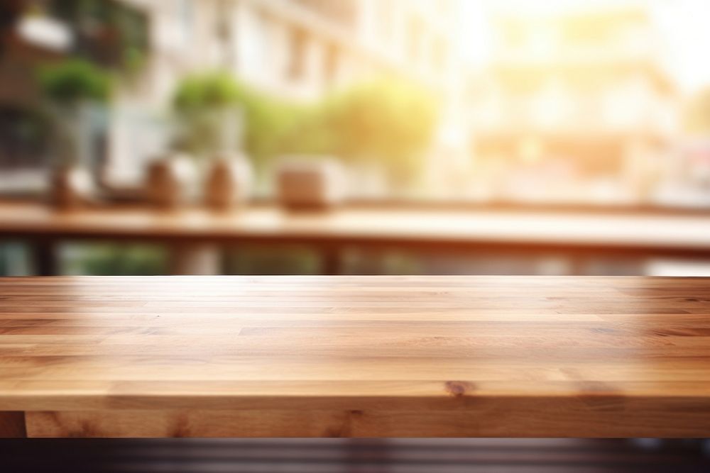 Table top wood backgrounds defocused. AI generated Image by rawpixel.