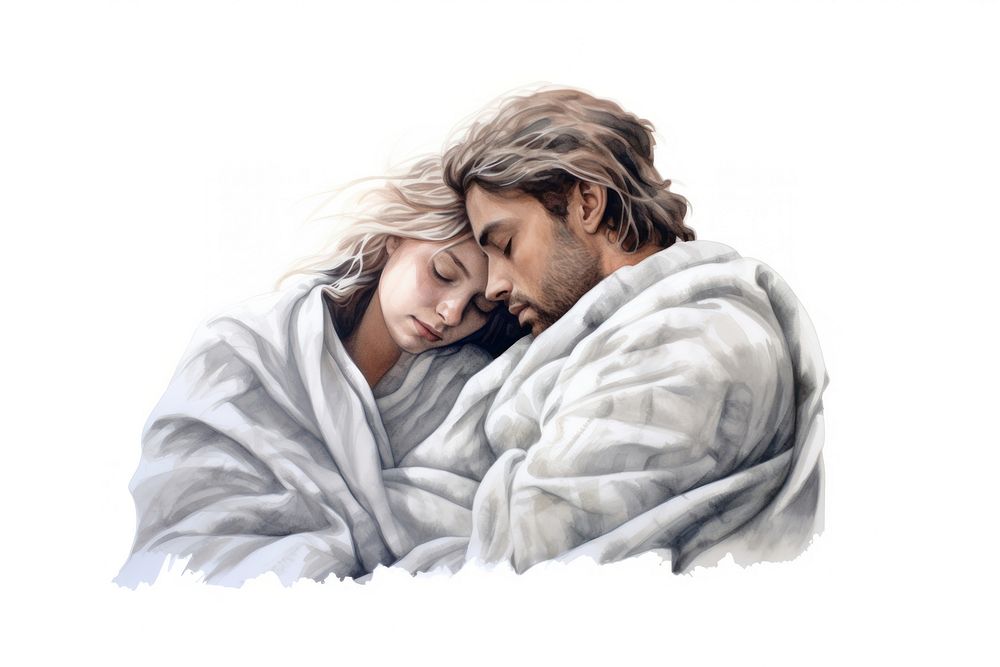 Cuddle drawing blanket adult. AI generated Image by rawpixel.