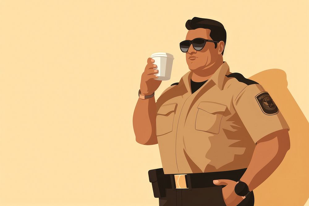 Chubby hispanic cop drinking glasses adult. 