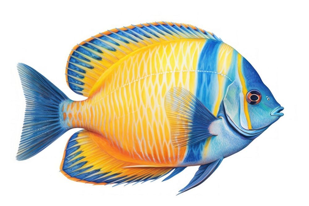 Regal tang fish animal white background pomacanthidae. AI generated Image by rawpixel.