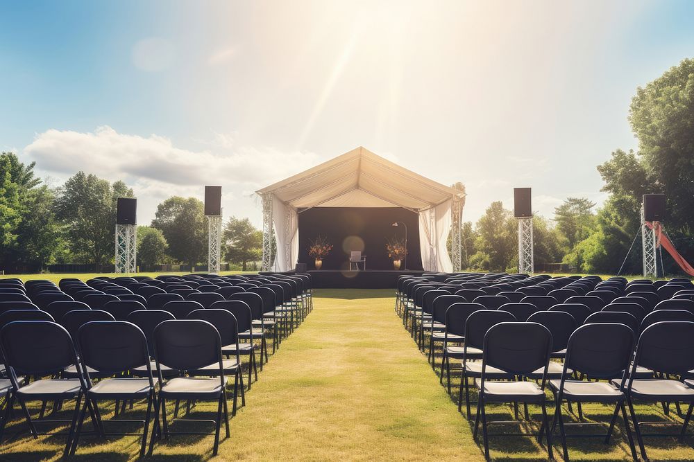 Empty graduation ceremony outdoors plant grass. AI generated Image by rawpixel.
