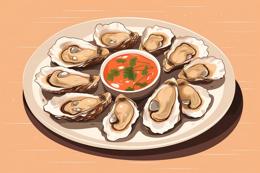 Tasty oyster dish seafood plate meal. AI generated Image by rawpixel.