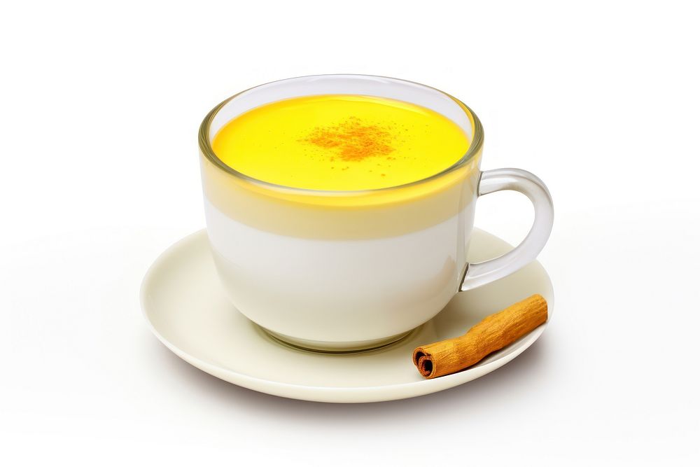 Turmeric milk coffee saucer drink. AI generated Image by rawpixel.