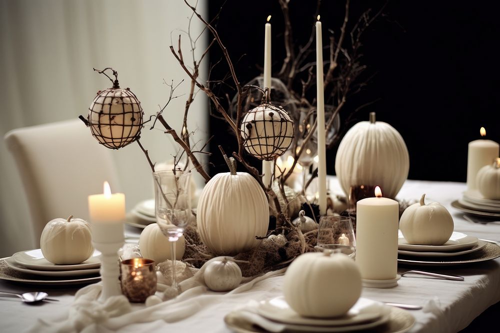 White halloween table decoration candle plate. AI generated Image by rawpixel.