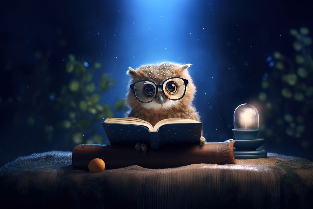 Cute owl reading a book. AI generated Image by rawpixel.