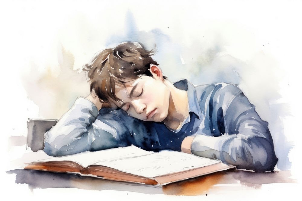 Sleepy student publication sleeping reading. AI generated Image by rawpixel.