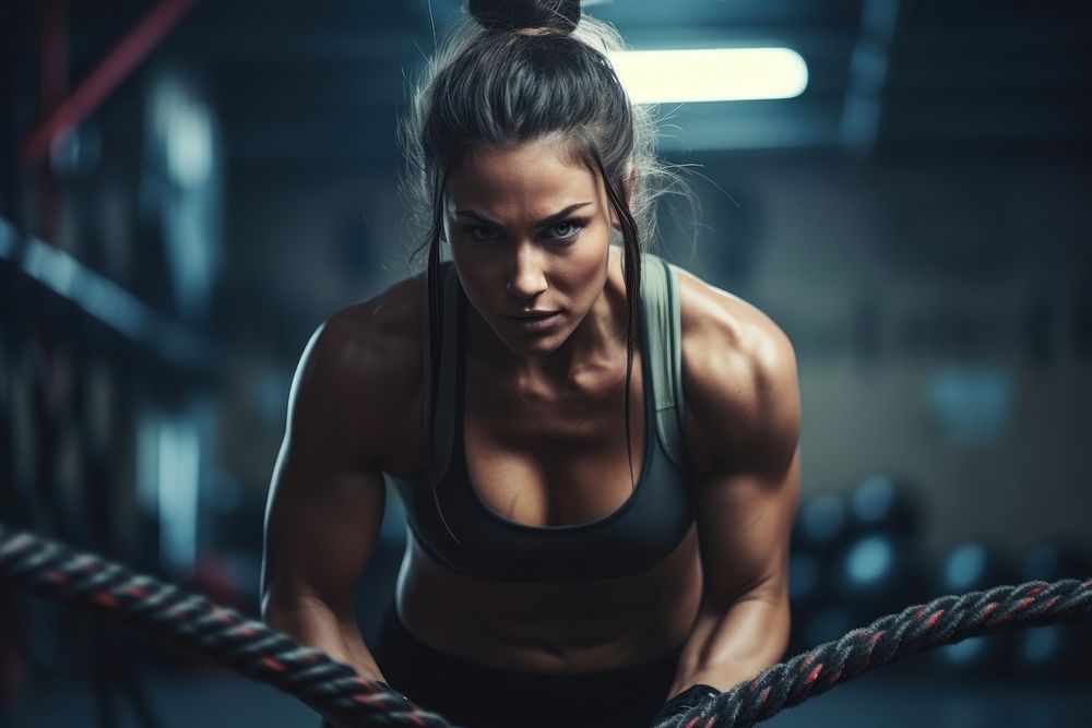 Battle Ropes During gym exercise fitness. 