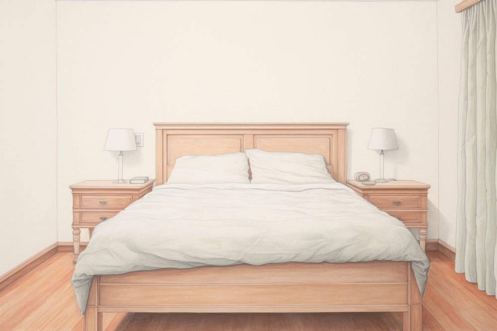Bedroom furniture drawing pillow. AI generated Image by rawpixel.