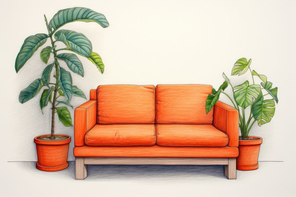 Furniture sofa plant drawing room. AI generated Image by rawpixel.