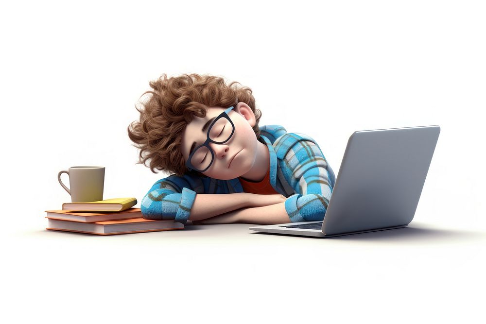 Sleepy student computer glasses reading. AI generated Image by rawpixel.