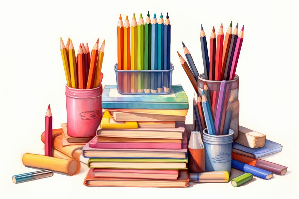 School books pencil drawing crayon. AI generated Image by rawpixel.