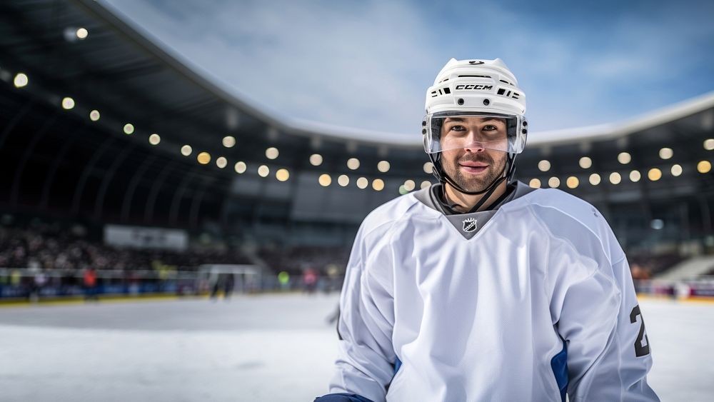 White hockey stadium sports helmet. 