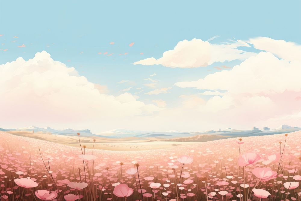 Flower field landscape sky outdoors. AI generated Image by rawpixel.