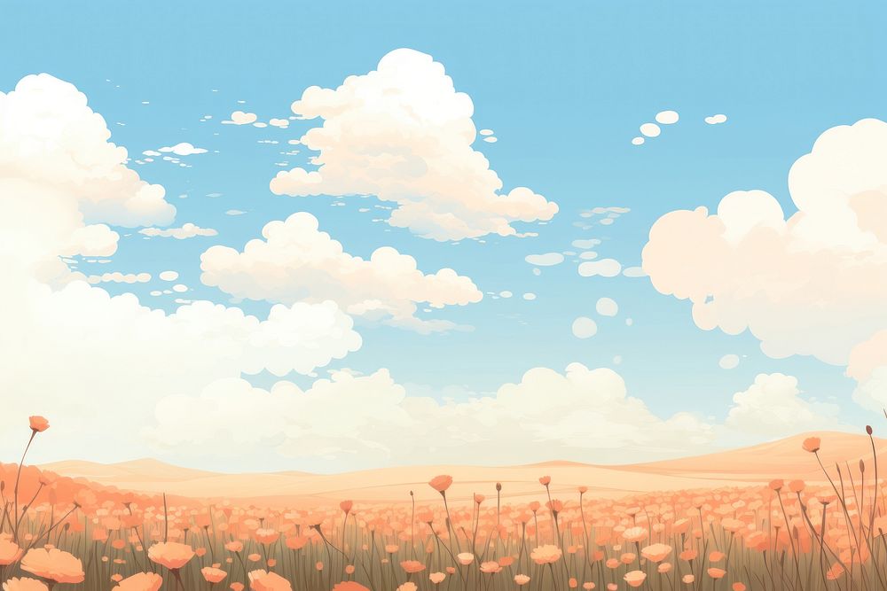 Flower field landscape sky backgrounds. AI generated Image by rawpixel.