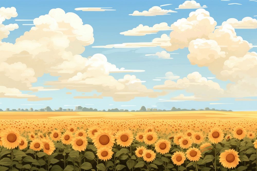 Sunflower field sky landscape agriculture backgrounds. AI generated Image by rawpixel.
