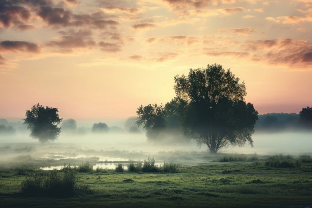 Landscape nature fog outdoors. AI generated Image by rawpixel.