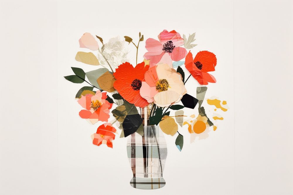 Flowers vase art painting plant white background. AI generated Image by rawpixel.
