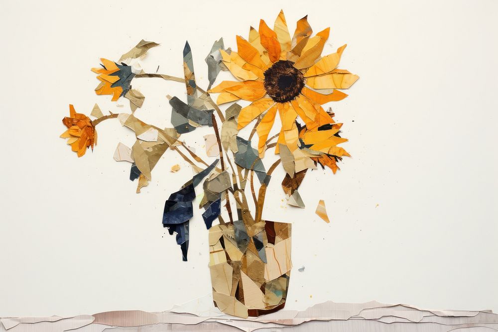 Sunflower vase painting plant. AI generated Image by rawpixel.