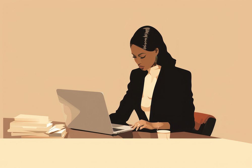 Black business woman computer sitting working. AI generated Image by rawpixel.
