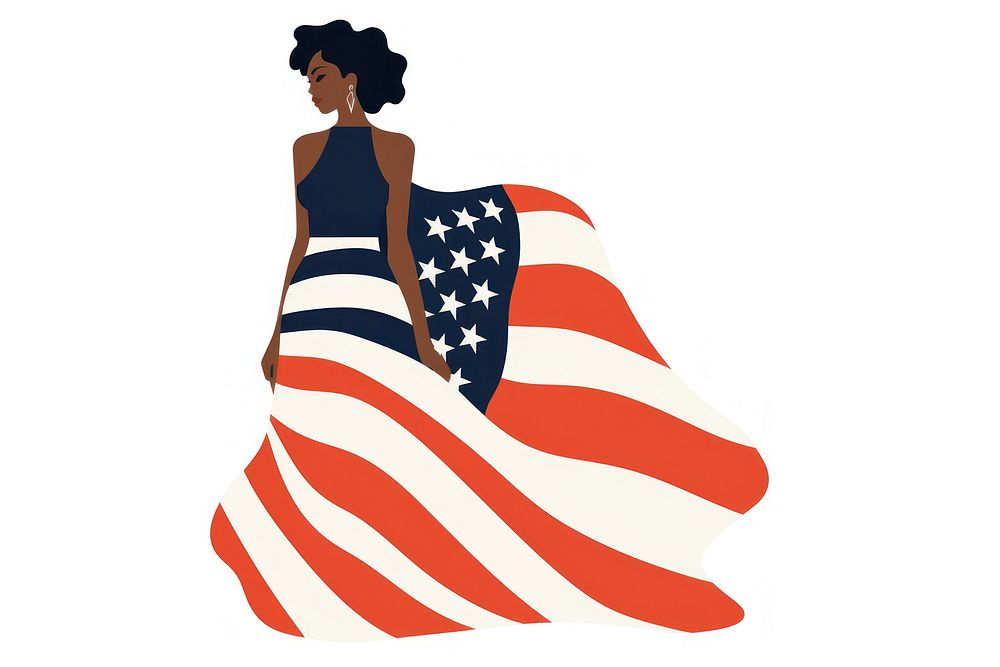 Woman usa dress flag white background independence. 