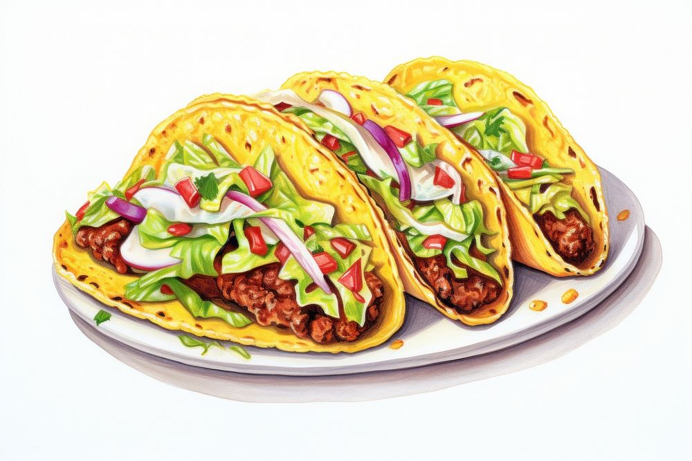 Tacos food plate white background. AI generated Image by rawpixel.