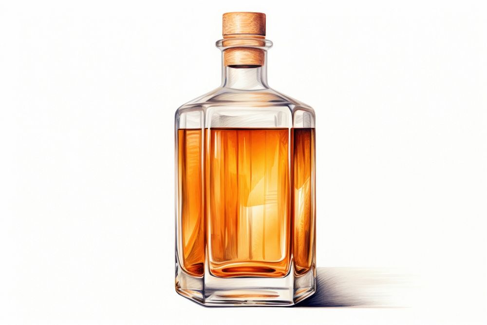 Whiskey bottle drink white background refreshment. AI generated Image by rawpixel.