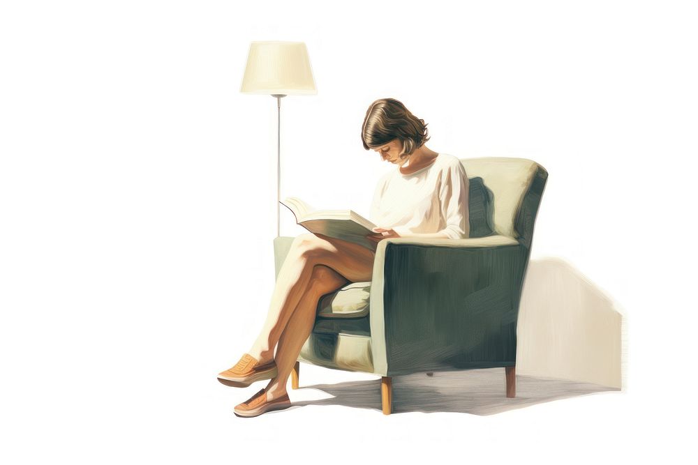 Woman reading a book chair furniture armchair. AI generated Image by rawpixel.