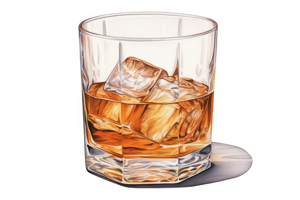 Whiskey glass whisky drink white background. 