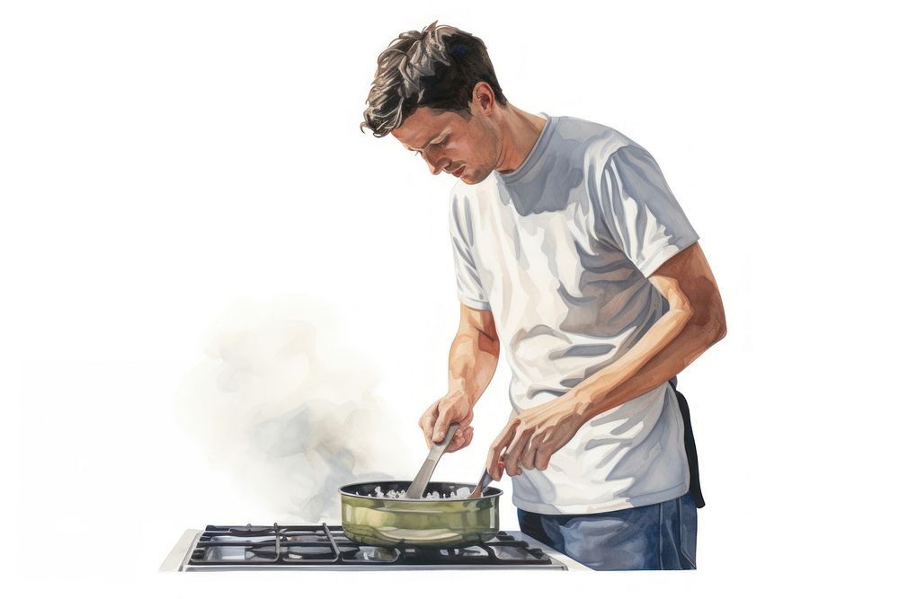 A man cooking kitchen adult white background. AI generated Image by rawpixel.