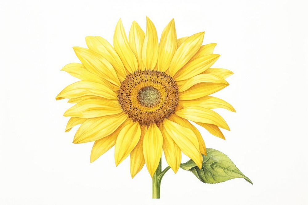 Sunflower drawing plant white background. AI generated Image by rawpixel.
