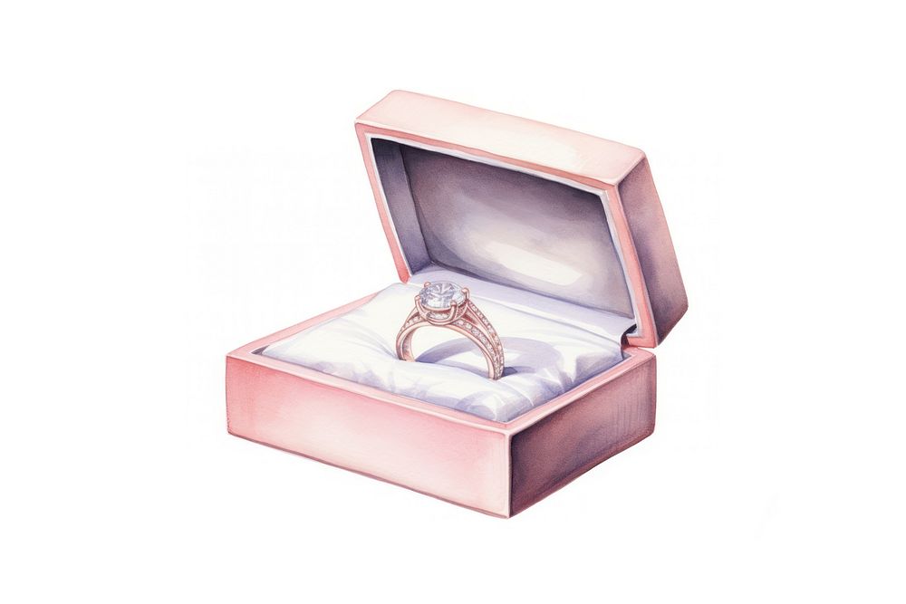 Ring wedding box jewelry diamond white background. 