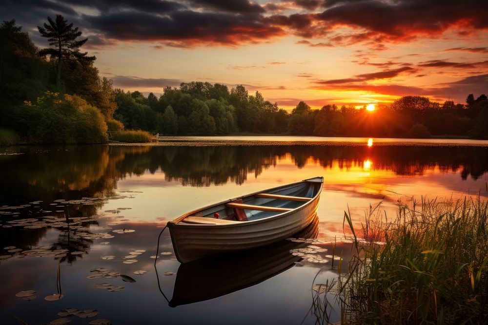 Rowboat landscape outdoors vehicle. AI generated Image by rawpixel.