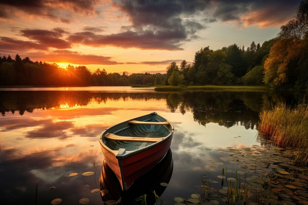 Rowboat landscape outdoors vehicle. AI generated Image by rawpixel.
