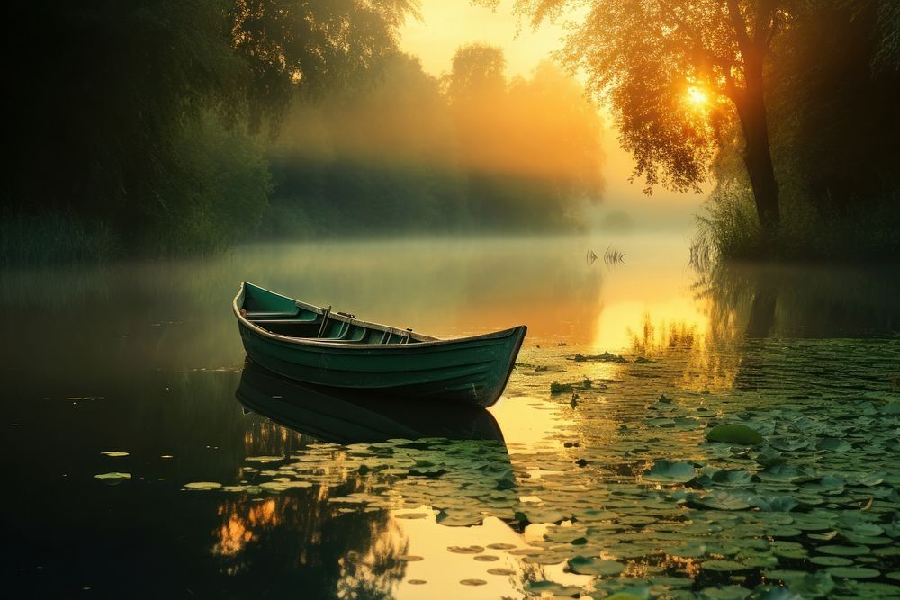 Rowboat landscape outdoors vehicle. AI generated Image by rawpixel.