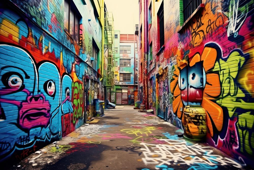 Vibrant colors spray chaos street city alley