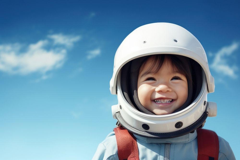 Astronaut smiling helmet child. 